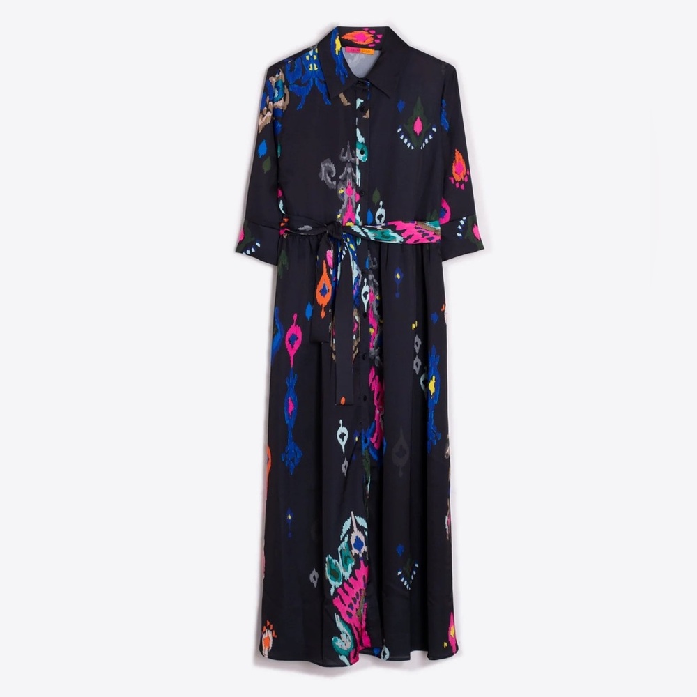 NWT Vilagallo Natalia Ikat Fondo Negro‎ Dress.
